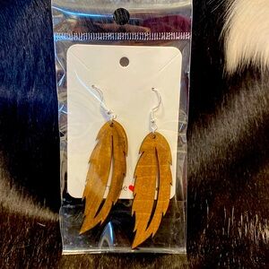 Wooden handmade feather earrings